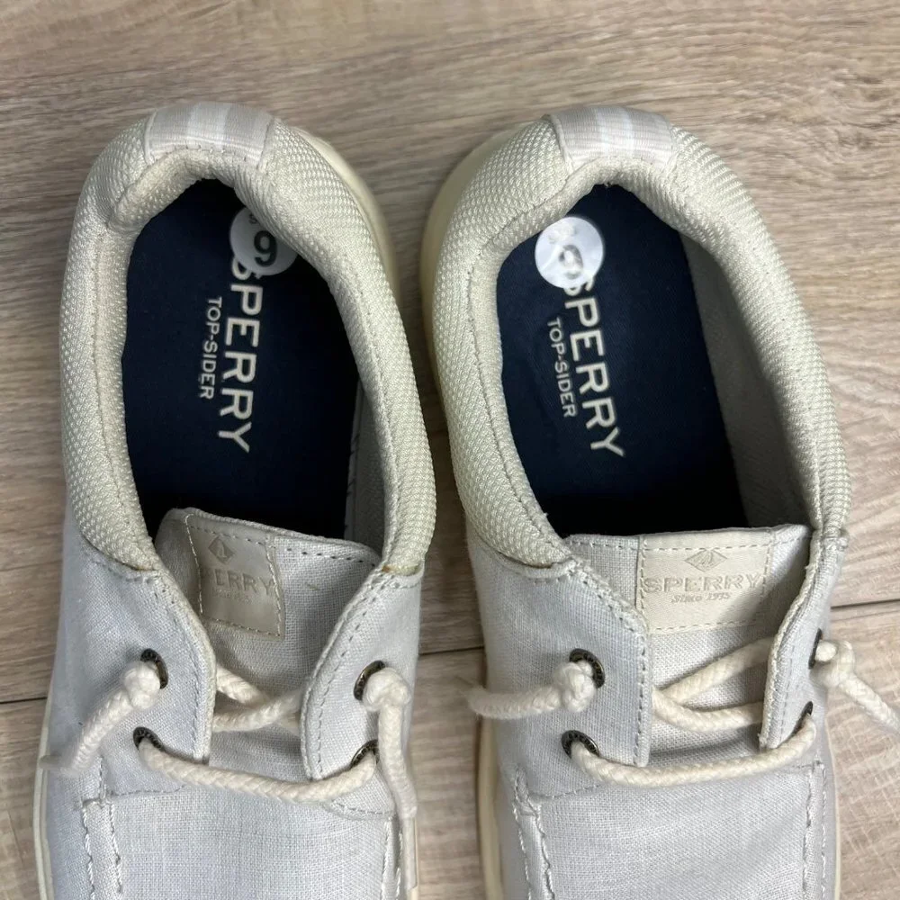 Sperry Women's Captain's‎ Moc Chambray Loafer Sneakers Ivory Slip On 9